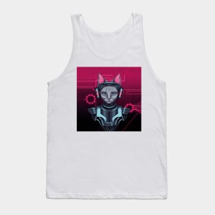 Cyborg Cyberpunk Cat DJ Lady Tank Top